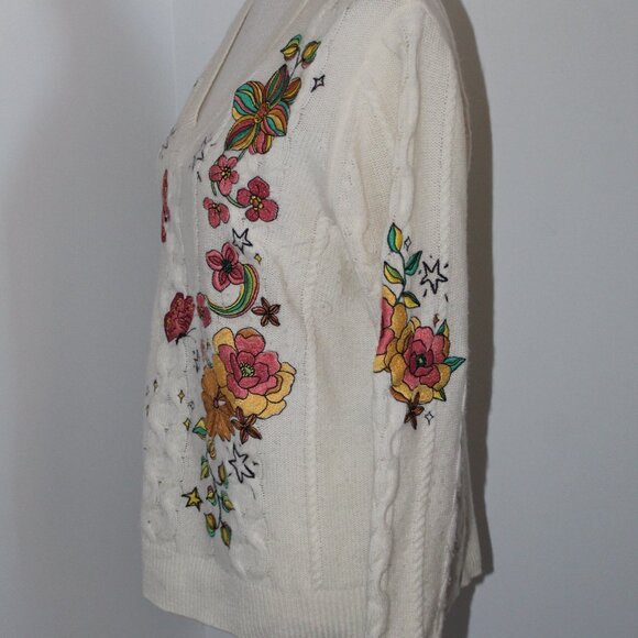 Johnny Was Biya JWLA Embroidered V-Neck Sweater Pullover Wool Cashmere M - Picture 3 of 7
